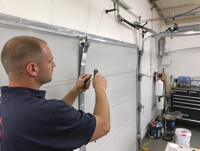Before and after garage door dent repair by Plainville Garage Door Repair in Plainville