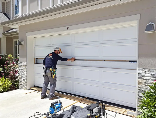 Plainville Garage Door Repair team performing complete garage door replacement at Plainville residence