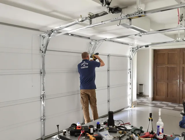 Plainville Garage Door Repair certified technician performing precision garage door repair in Plainville